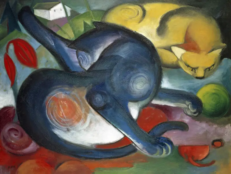 Two cats, blue and yellow by Franz Marc